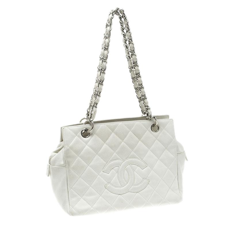 Chanel White Quilted Caviar Leather Petite Timeless Shopper Tote 3