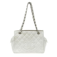 Chanel White Quilted Caviar Leather Petite Timeless Shopper Tote