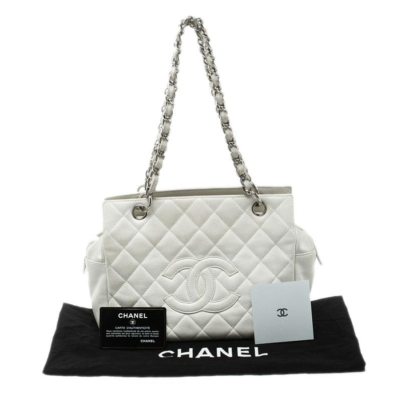 Chanel White Quilted Caviar Leather Petite Timeless Shopper Tote 4