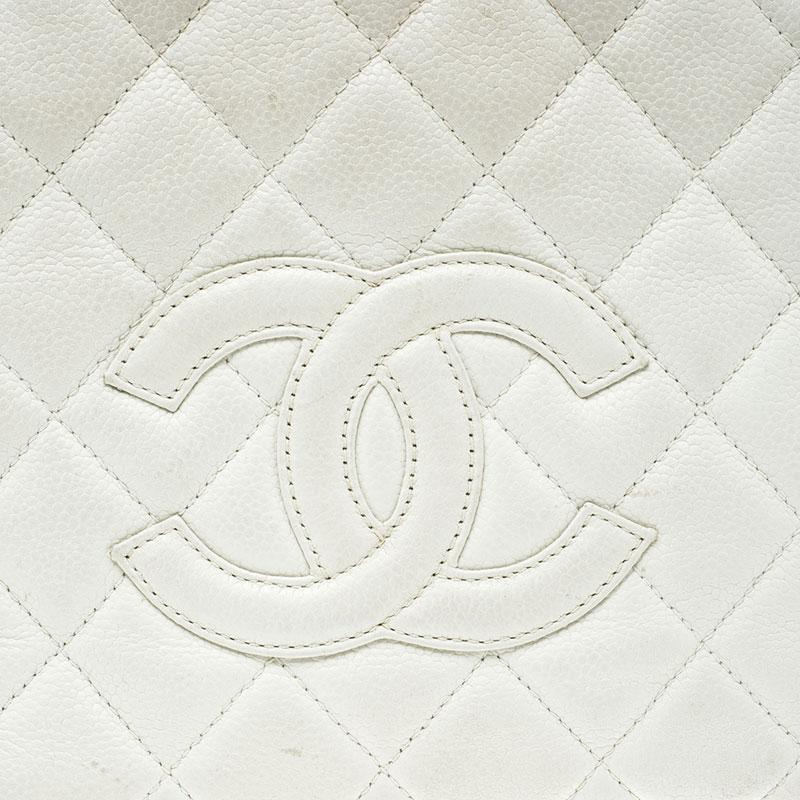 Chanel White Quilted Caviar Leather Petite Timeless Shopper Tote 5