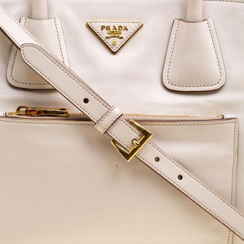 Women's Prada Off White Vitello Leather Phenix Front Pocket Tote