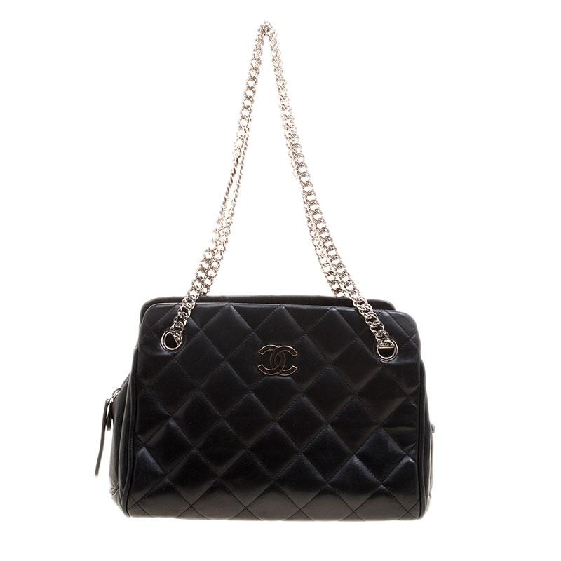 Chanel Black Quilted Leather Small CC Crown Tote