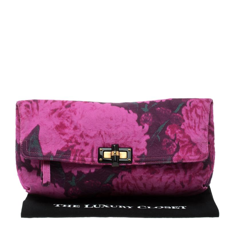 Lanvin Pink Printed Canvas Happy Clutch 1