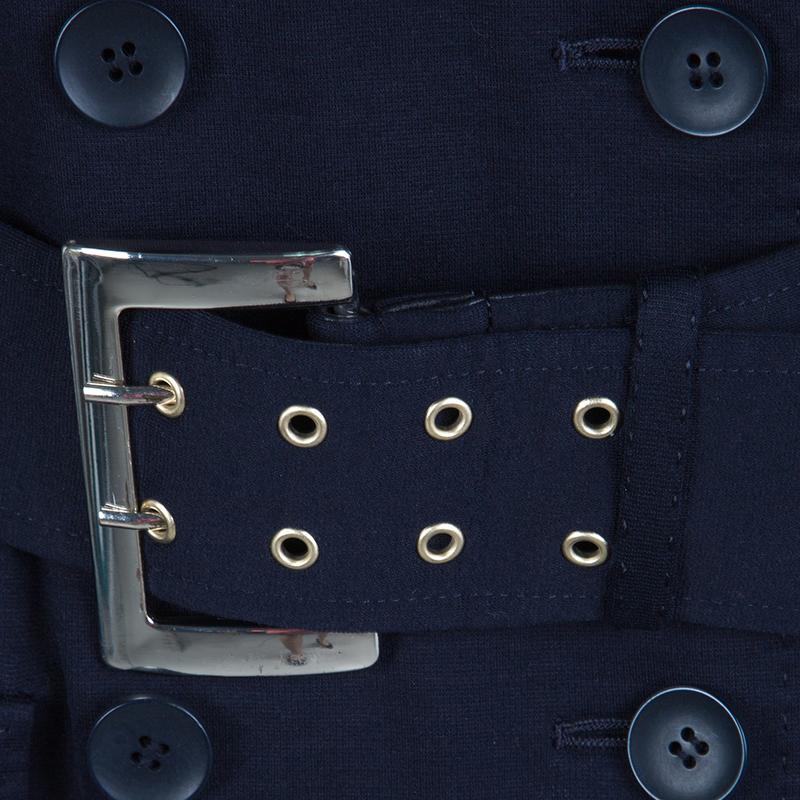 Max Mara Studio Navy Blue Jersey Belted Double Breasted Trench Coat M In Good Condition In Dubai, Al Qouz 2