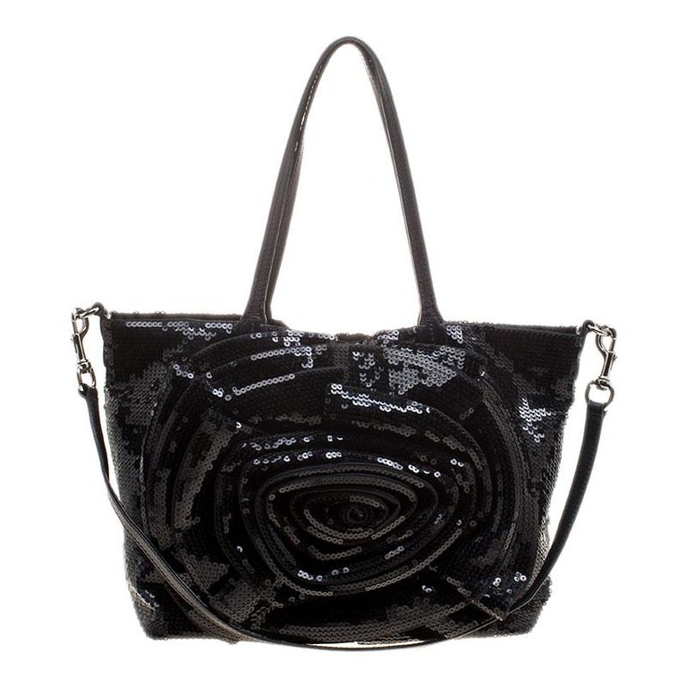 Valentino Black Sequin Small Petale Tote For At 1stdibs Valentino Black Sequin Small Petale Tote For