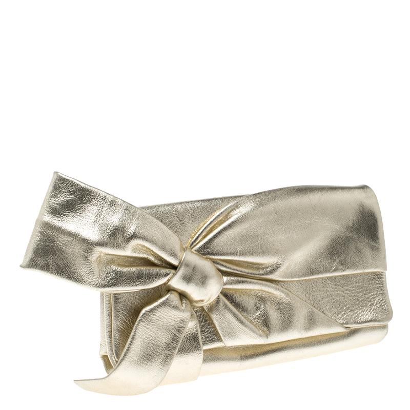 Women's Valentino Metallic Gold Leather Bow Clutch