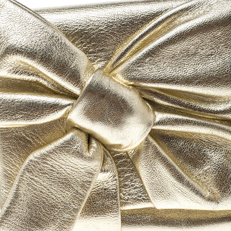 Valentino Metallic Gold Leather Bow Clutch 5