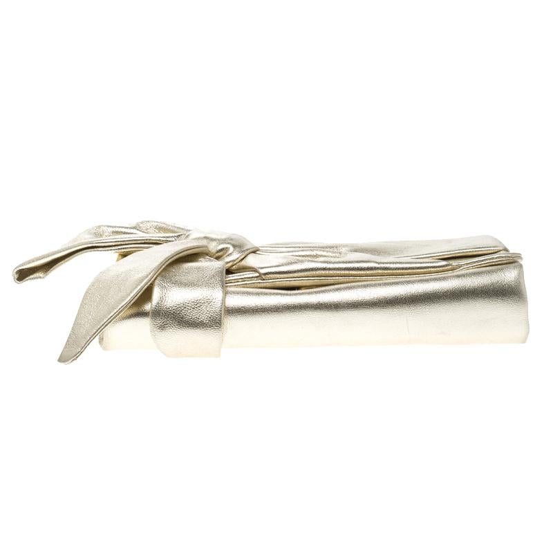 Valentino Metallic Gold Leather Bow Clutch 6