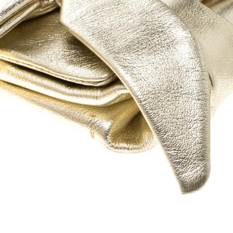 Valentino Metallic Gold Leather Bow Clutch 1