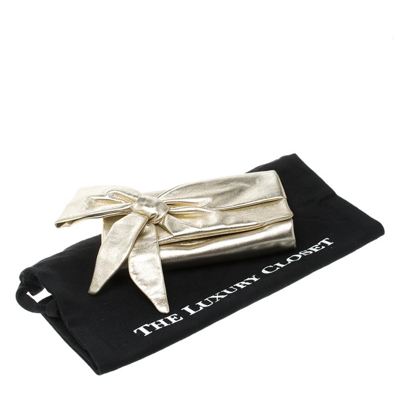 Valentino Metallic Gold Leather Bow Clutch 4