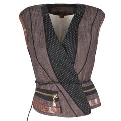Louis Vuitton Paneled Leather Trim Corded Tie Detail Wrap Vest M