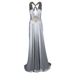 Jenny Packham Grey Satin Embellished Halter Evening Gown M