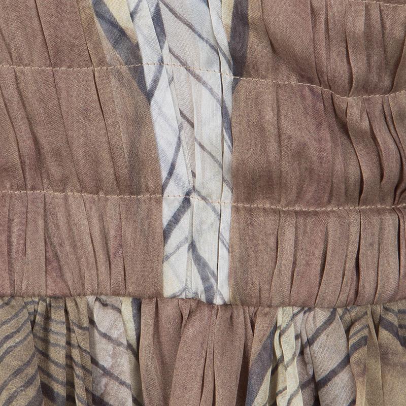 Alberta Ferretti Multicolor Printed Crepe Silk Sleeveless Belted Maxi Dress M In Good Condition In Dubai, Al Qouz 2