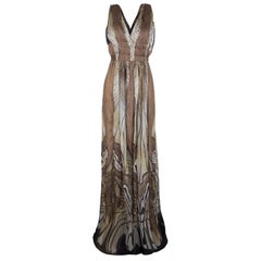 Alberta Ferretti Multicolor Printed Crepe Silk Sleeveless Belted Maxi Dress M