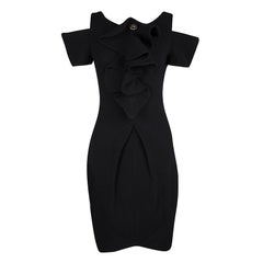 Fendi Black Crepe Ruffle Detail Cold Shoulder Dress M