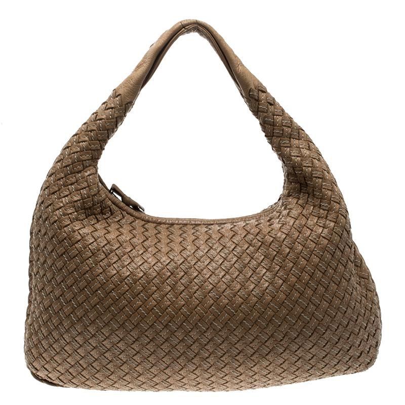 Bottega Veneta Brown Intrecciato Stitched Nappa Leather Medium Veneta Hobo