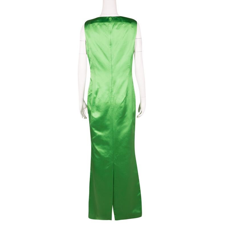 Alexander McQueen Green Silk Sleeveless Maxi Dress M In Good Condition In Dubai, Al Qouz 2