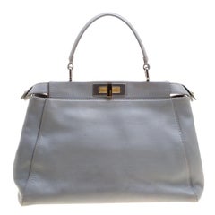 Used Fendi Grey Leather Medium Peekaboo Top Handle Bag