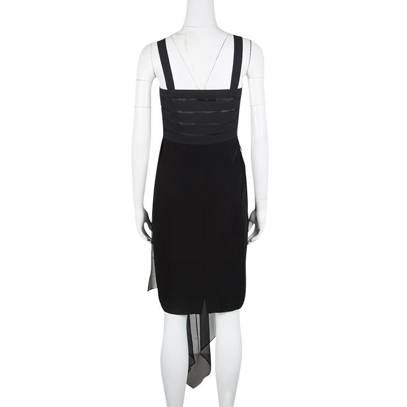 Gianfranco Ferre Black Draped Silk Embellished Sleeveless Dress M In Good Condition In Dubai, Al Qouz 2