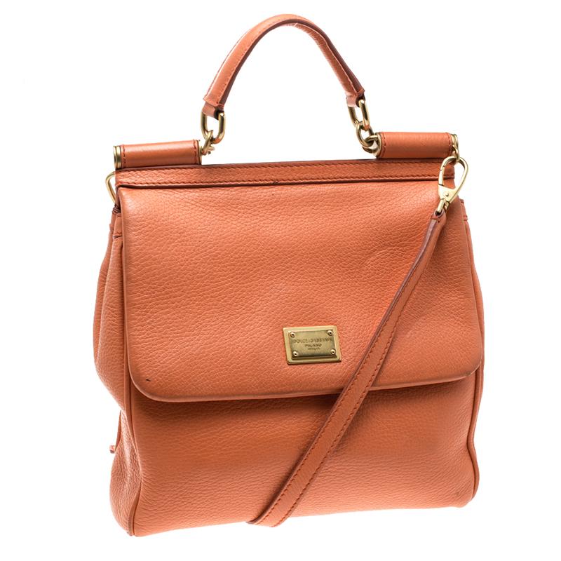 Women's Dolce and Gabbana Orange Leather Medium Miss Sicily Top Handle Bag