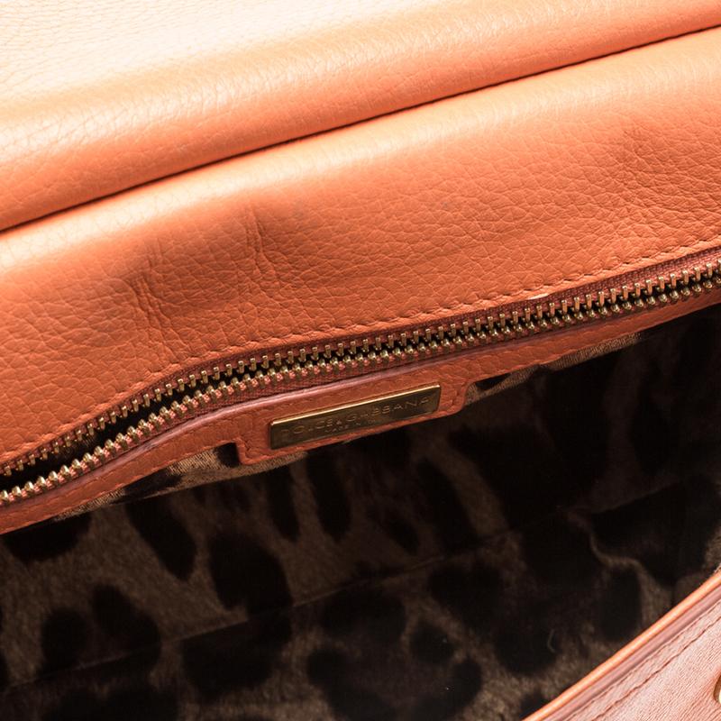Dolce and Gabbana Orange Leather Medium Miss Sicily Top Handle Bag 4