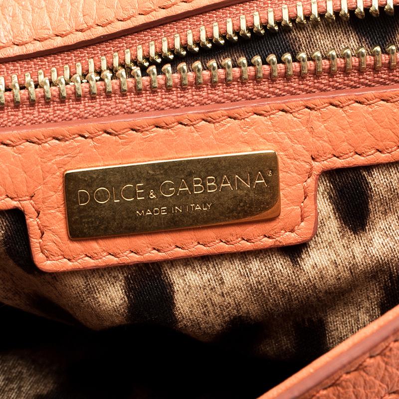 Dolce and Gabbana Orange Leather Medium Miss Sicily Top Handle Bag 7
