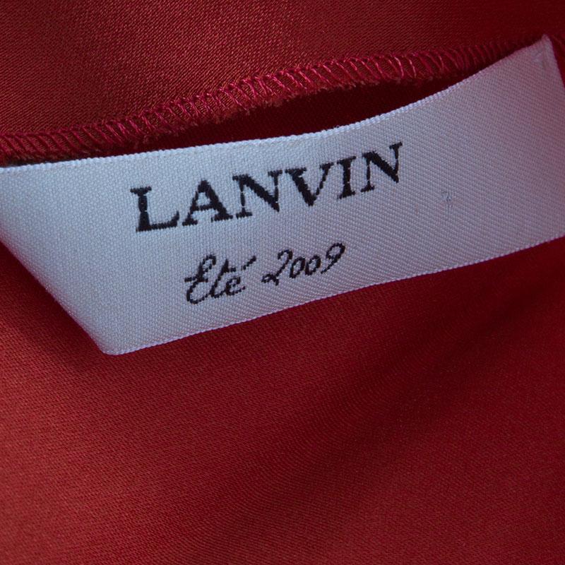 Lanvin Red Silk Draped Back Detail Sleeveless Dress M 2