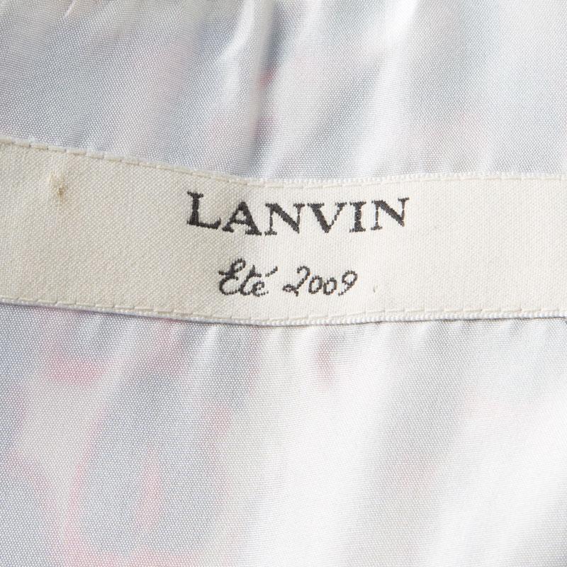 Women's Lanvin Multicolor Animal Printed Silk Frayed Hem Pleat Detail Sleeveless Dress M