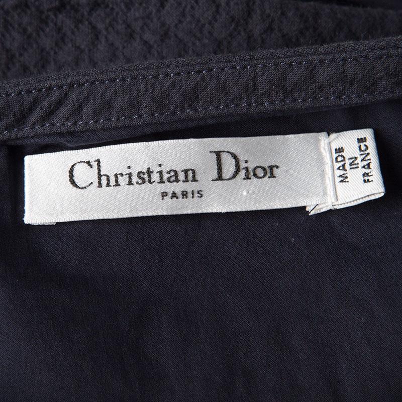 Women's Dior Navy Blue Textured Sleeveless Belted Dress M