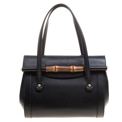 Gucci Black Leather Small Bamboo Top Handle Bag