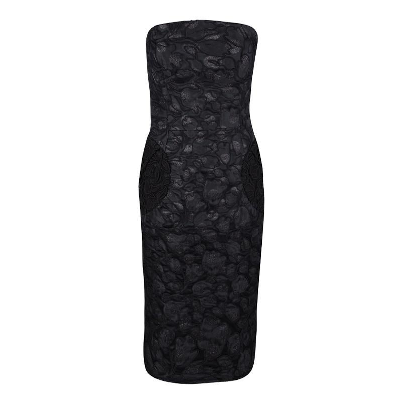 Marc Jacobs Black Polka Dot Lace Pocket Detail Strapless Dress L