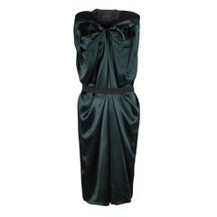 Lanvin Green Silk Draped Elastic Band Detail Sleeveless Dress M