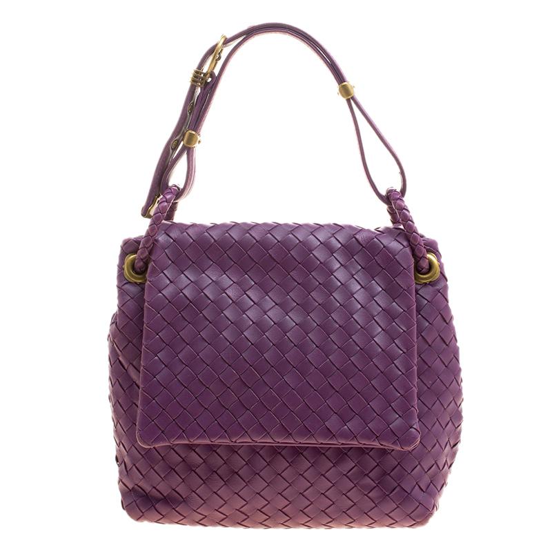 Bottega Veneta Purple Intrecciato Leather Flap Shoulder Bag