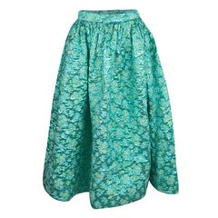 Christian Siriano Metallic Green Floral Jacquard Bubble Lamé Tea Length Skirt M