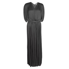 Lanvin Grey Draped Plisse Gathered Belted Maxi Dress S