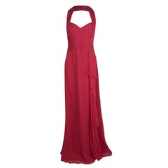 Used Notte by Marchesa Red Silk Chiffon Halter Evening Gown L