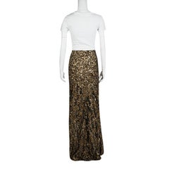 Ralph Lauren Gold Sequin and Feather Embellished Maxi Skirt M