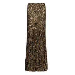 Ralph Lauren Gold Sequin and Feather Embellished Maxi Skirt M