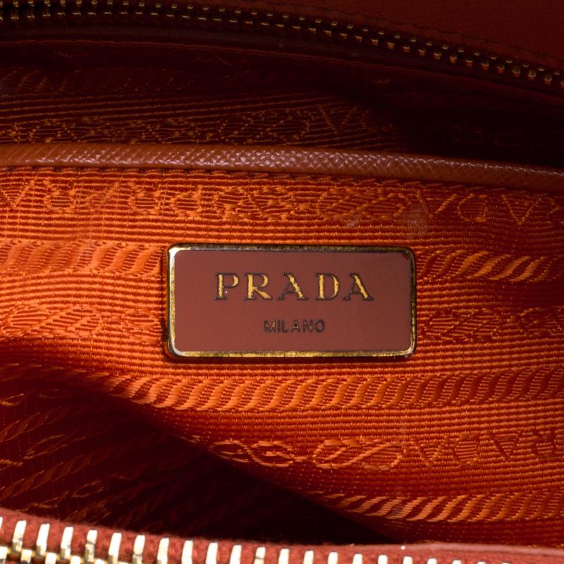 Women's Prada Orange Saffiano Lux Leather Parabole Tote