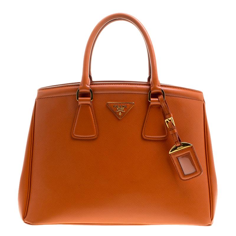 Prada Orange Saffiano Lux Leather Parabole Tote