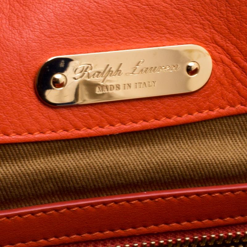 Ralph Lauren Red Orange Leather Hunting Messenger Bag 4