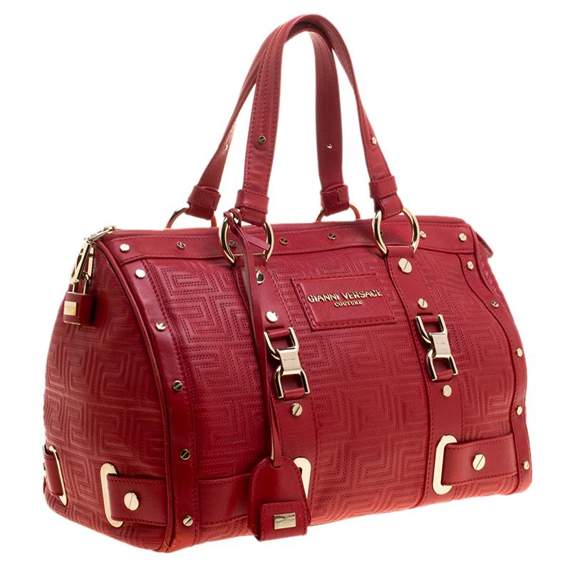 Versace Red Quilted Leather Studded Satchel 1