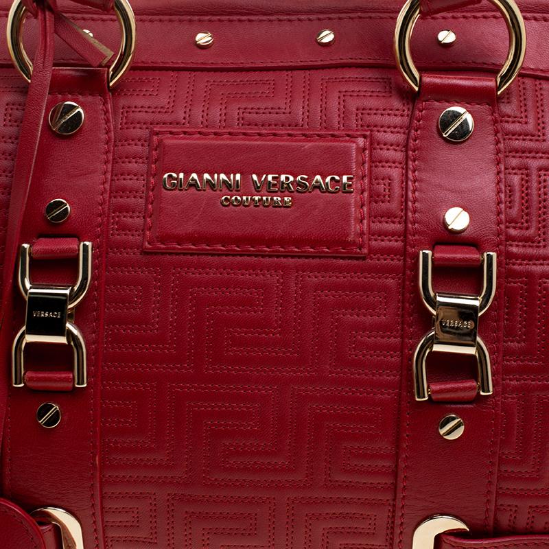 Versace Red Quilted Leather Studded Satchel 2
