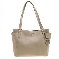 Prada Beige Vitello Daino Leather Shopper Tote