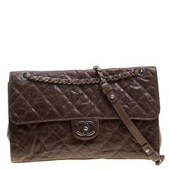 Chanel Brown Glazed Caviar Quilted Leather Large Crave Single Flap Bag