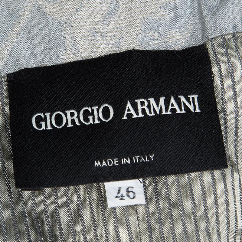 Giorgio Armani Grey Floral Jacquard Silk Embellished Cropped Jacket L In Good Condition In Dubai, Al Qouz 2