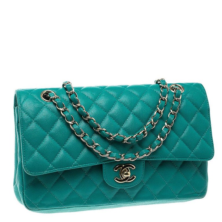 Chanel Green Quilted Caviar Leather Medium Classic Double Flap Bag at ...