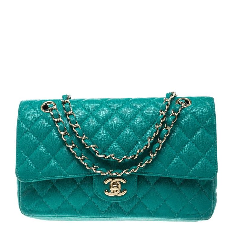 Chanel Green Quilted Caviar Leather Medium Classic Double Flap Bag at  1stDibs | chanel flap bag green