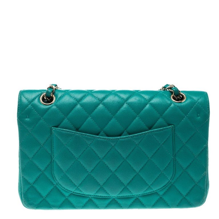 Chanel Green Quilted Caviar Leather Medium Classic Double Flap Bag at