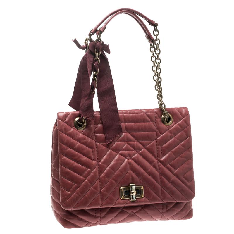 Lanvin Red Leather Medium Happy Classic Shoulder Bag In Good Condition In Dubai, Al Qouz 2